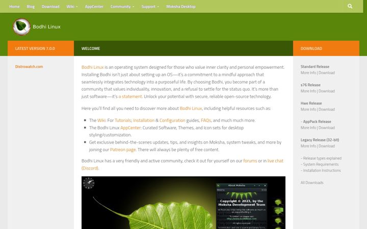 Screenshot of bodhilinux.com