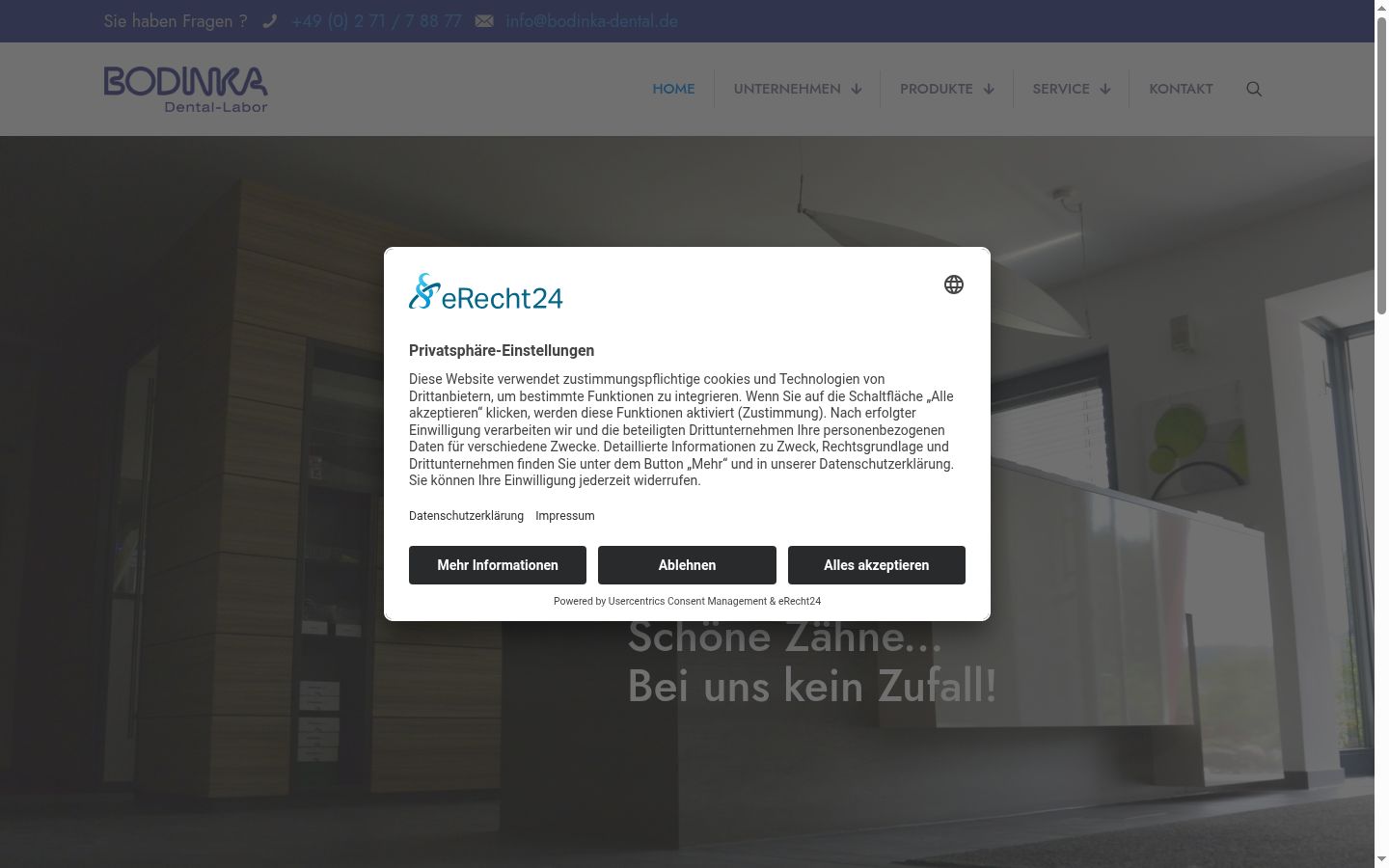 Screenshot des Einwilligungsbanners vor jeglicher Interaktion