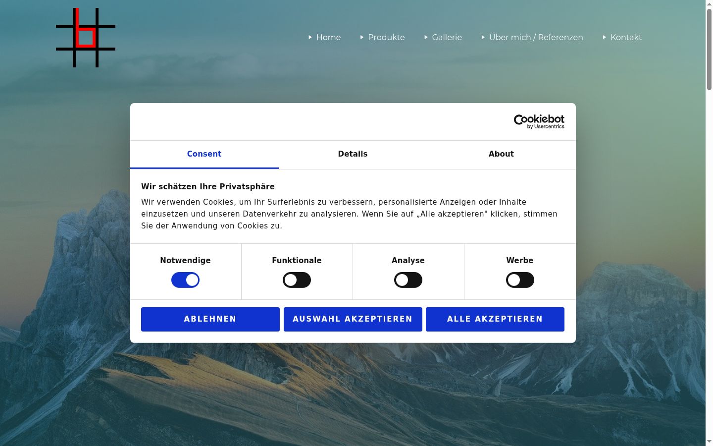 Captura de ecrã do banner de consentimento apresentado antes de qualquer interação