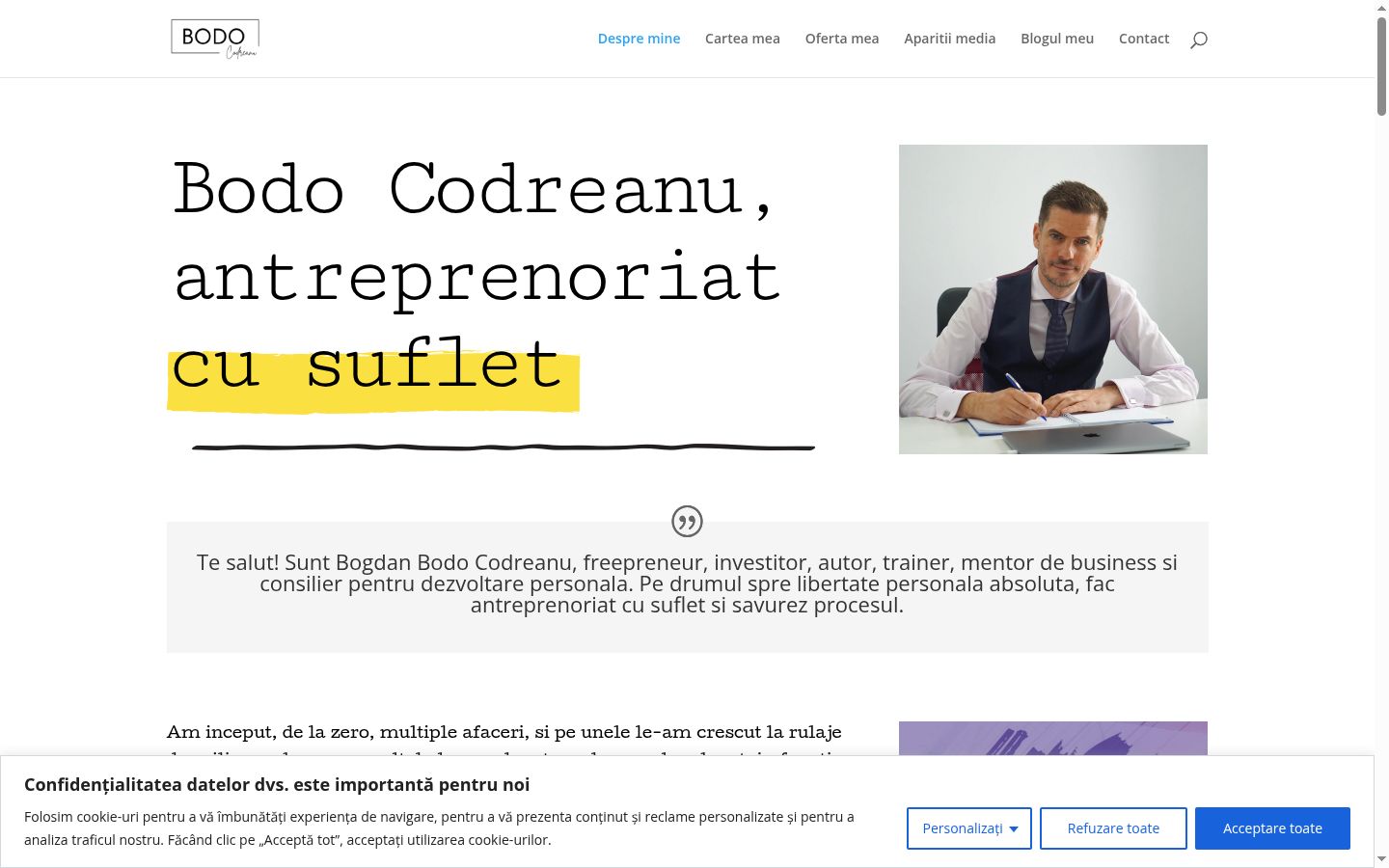 Captura de ecrã do banner de consentimento apresentado antes de qualquer interação