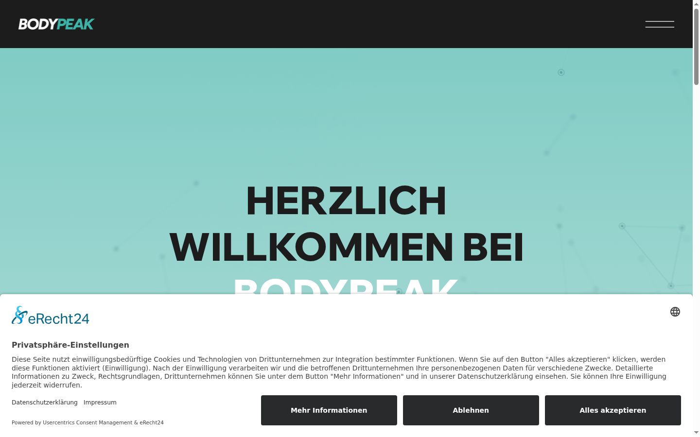 Screenshot des Einwilligungsbanners vor jeglicher Interaktion
