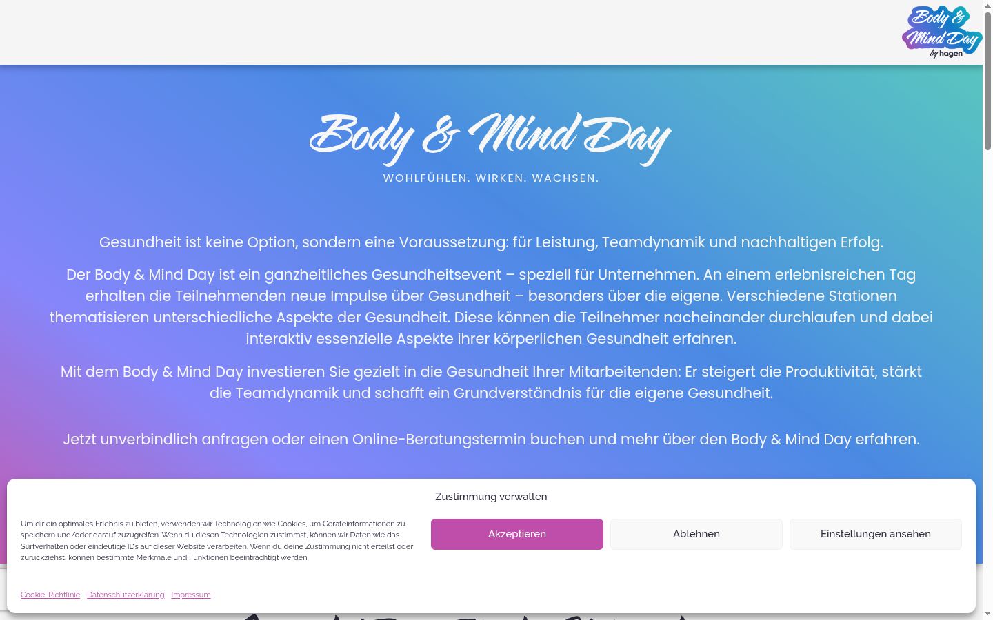 Screenshot des Einwilligungsbanners vor jeglicher Interaktion