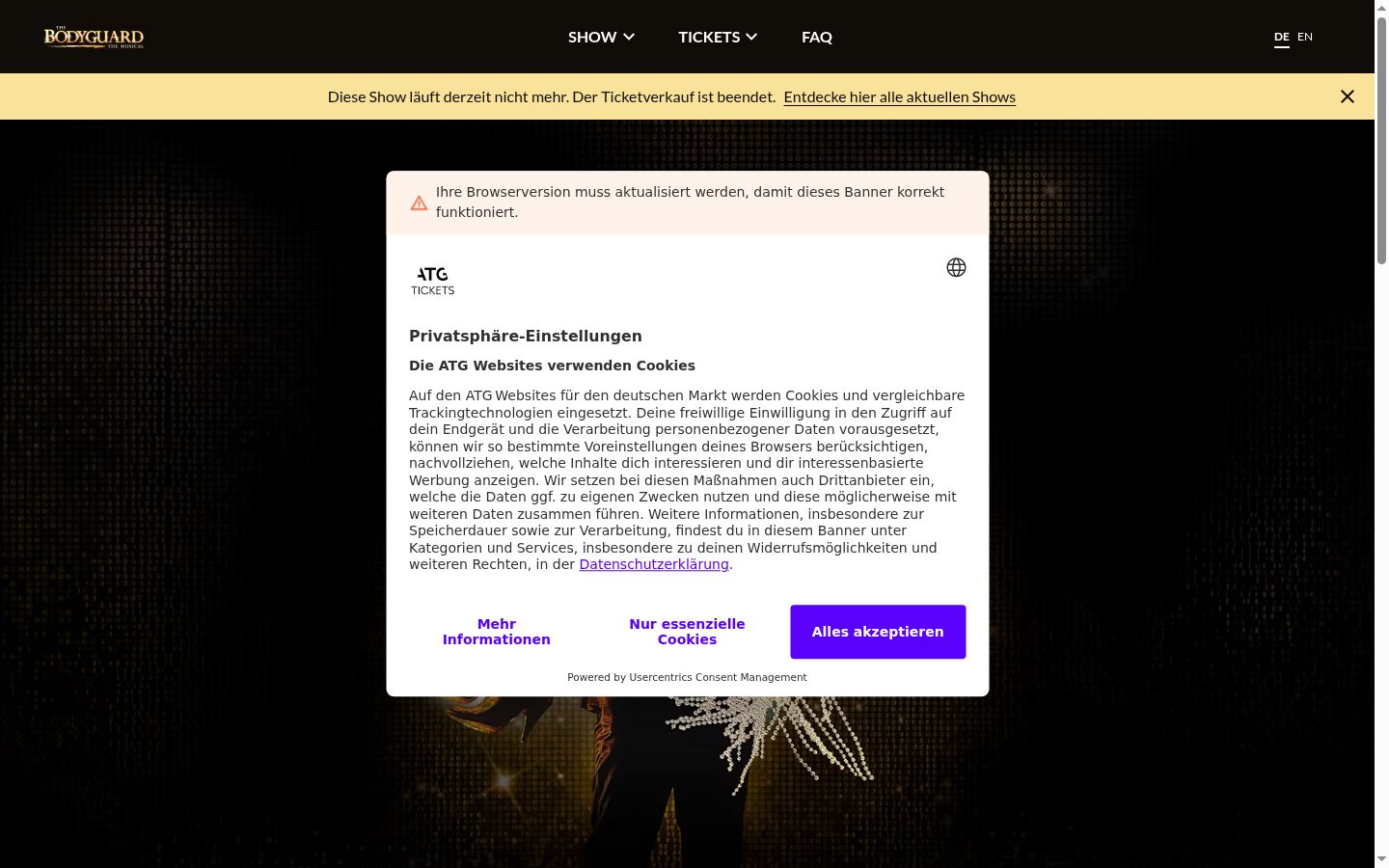 Screenshot del banner di consenso mostrato prima di qualsiasi interazione