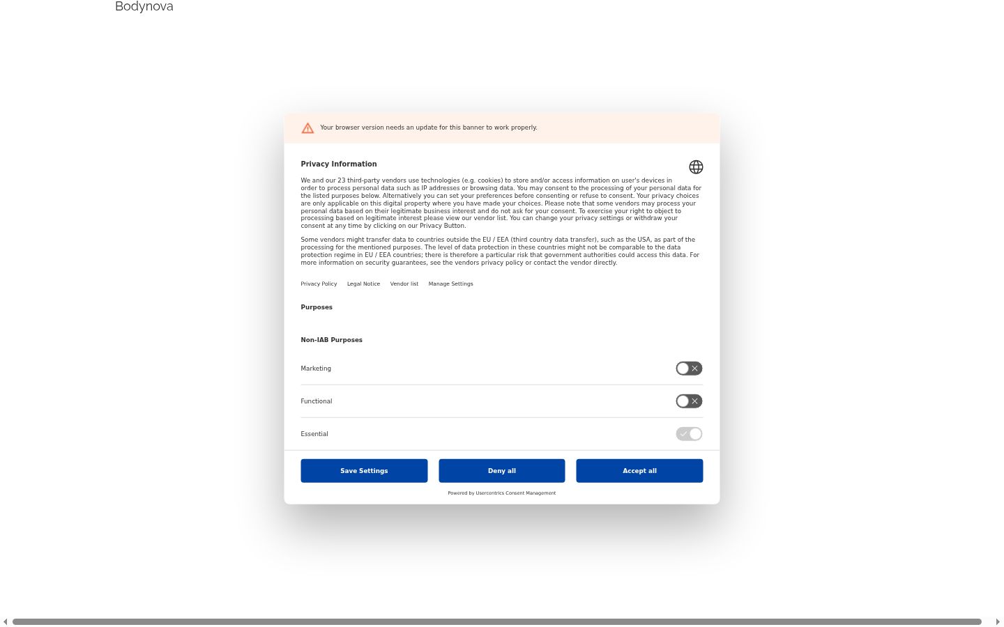 Capture d'écran de la bannière de consentement affichée avant toute interaction
