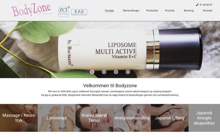 Screenshot stránky bodyzone-blixt.dk
