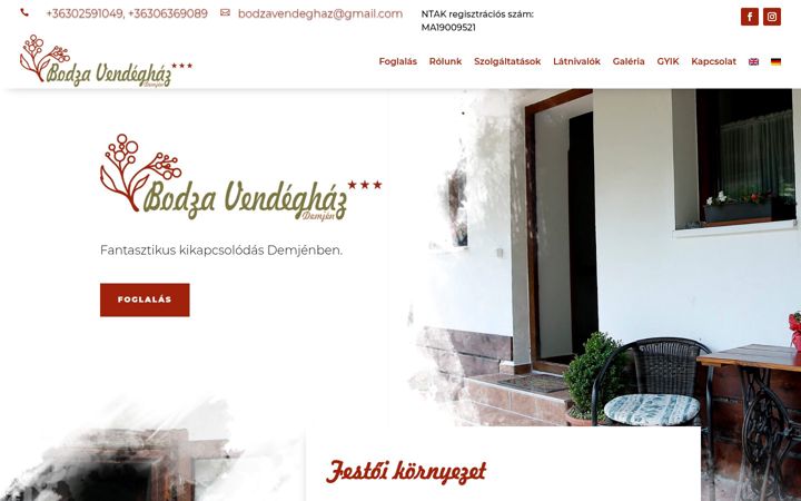 Screenshot stránky bodzavendeghaz.hu