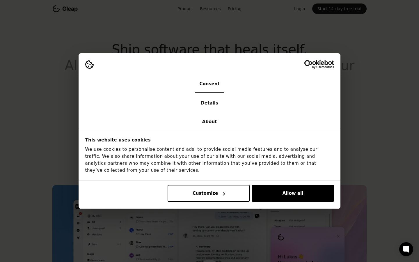 Screenshot van de toestemmingsbanner zoals getoond vóór enige interactie