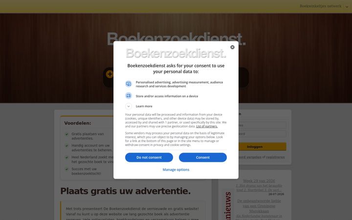 Captură de ecran a boekenzoekdienst.nl