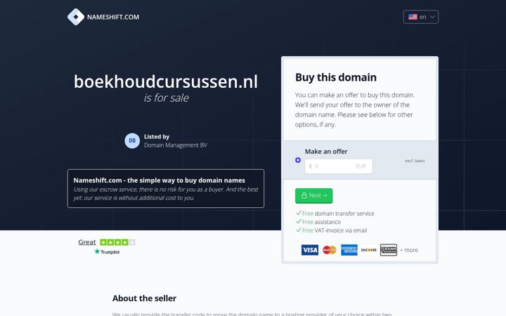 Captură de ecran a boekhoudcursussen.nl