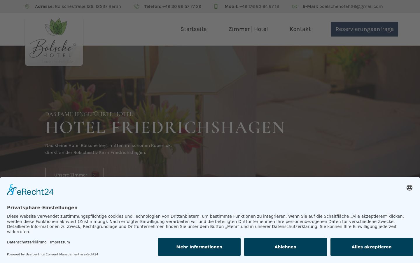 Screenshot des Einwilligungsbanners vor jeglicher Interaktion