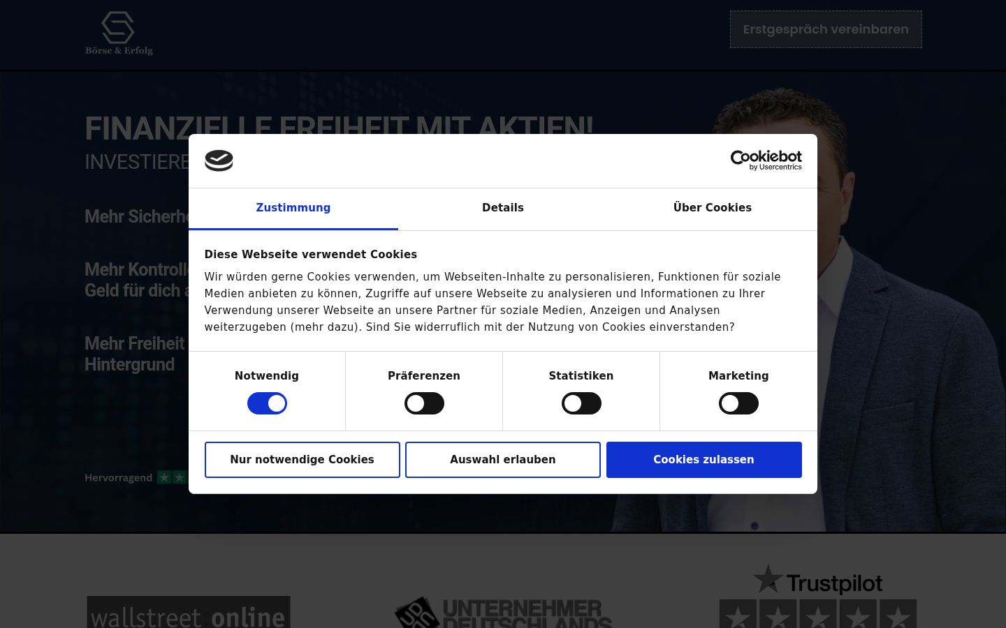 Skærmbillede af samtykkebanneret, som det blev vist før nogen interaktion