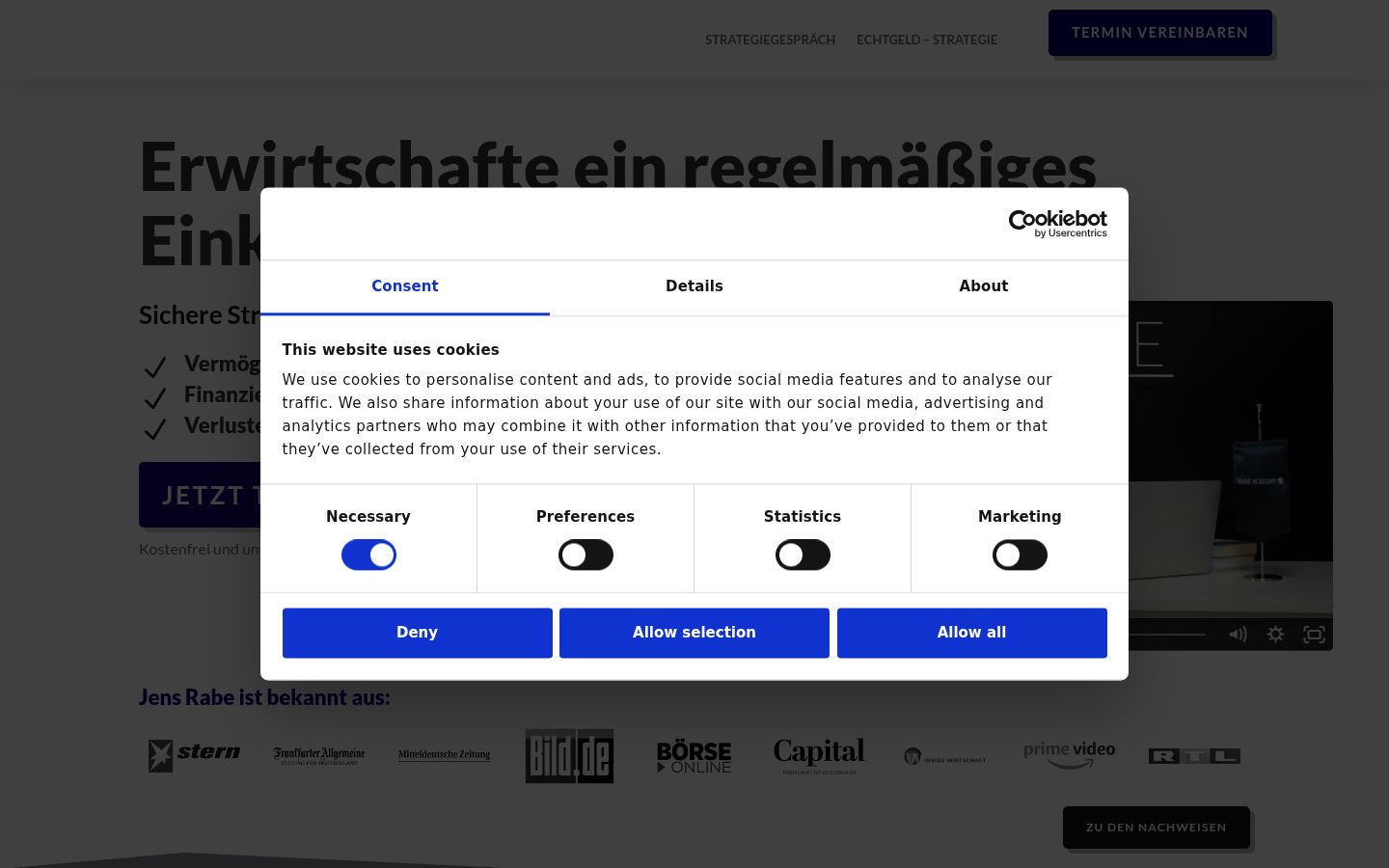 Capture d'écran de la bannière de consentement affichée avant toute interaction