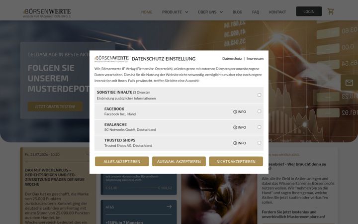 Screenshot of boersenbrief.at