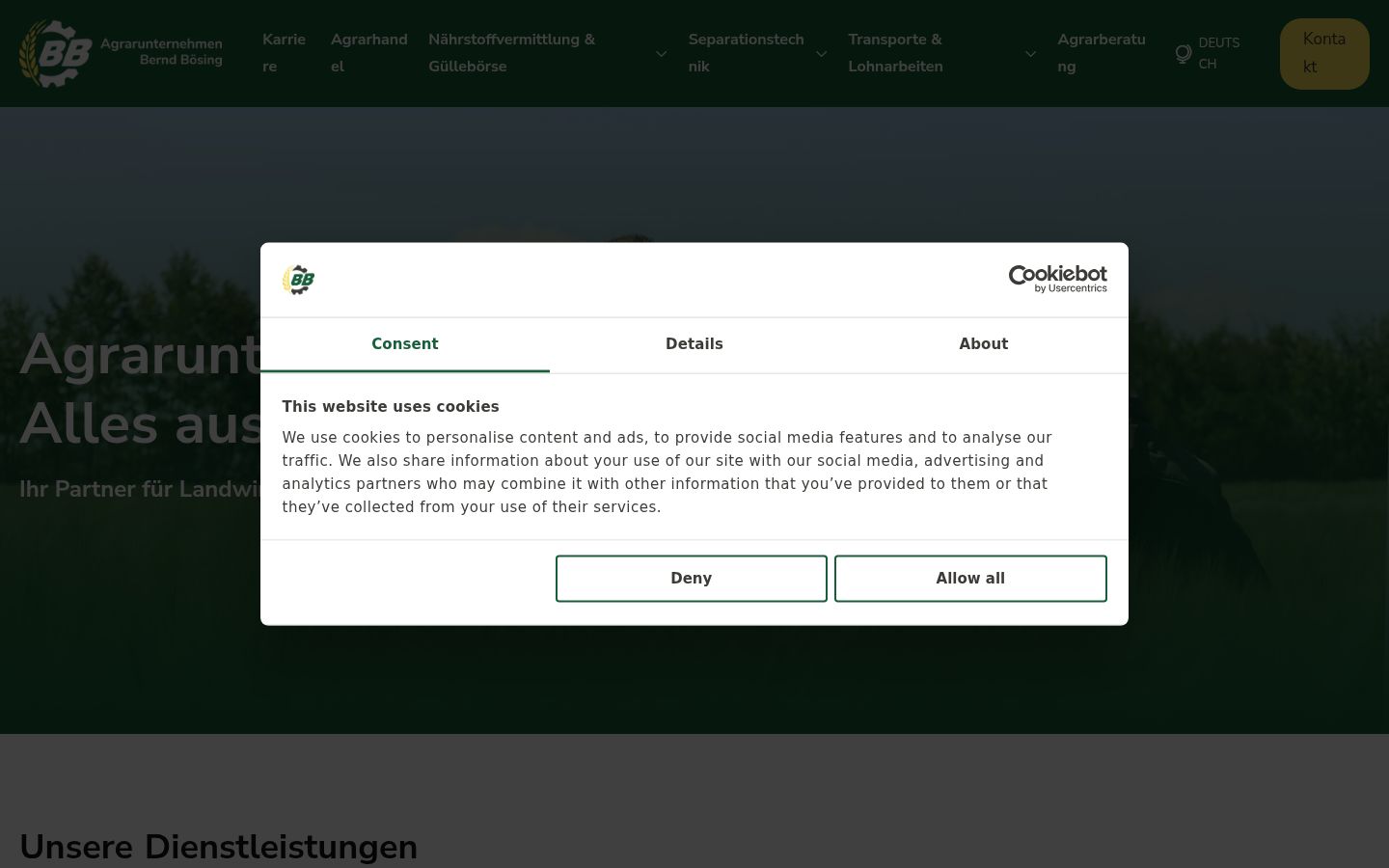 Screenshot del banner di consenso mostrato prima di qualsiasi interazione