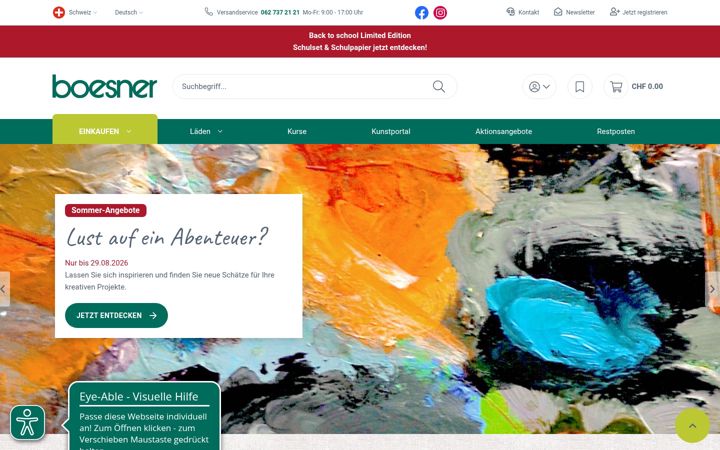 Képernyőkép: boesner.ch
