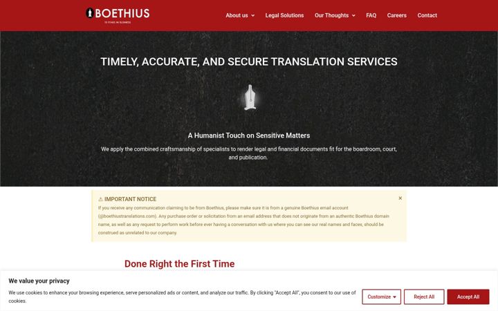 Screenshot of boethiustranslations.com