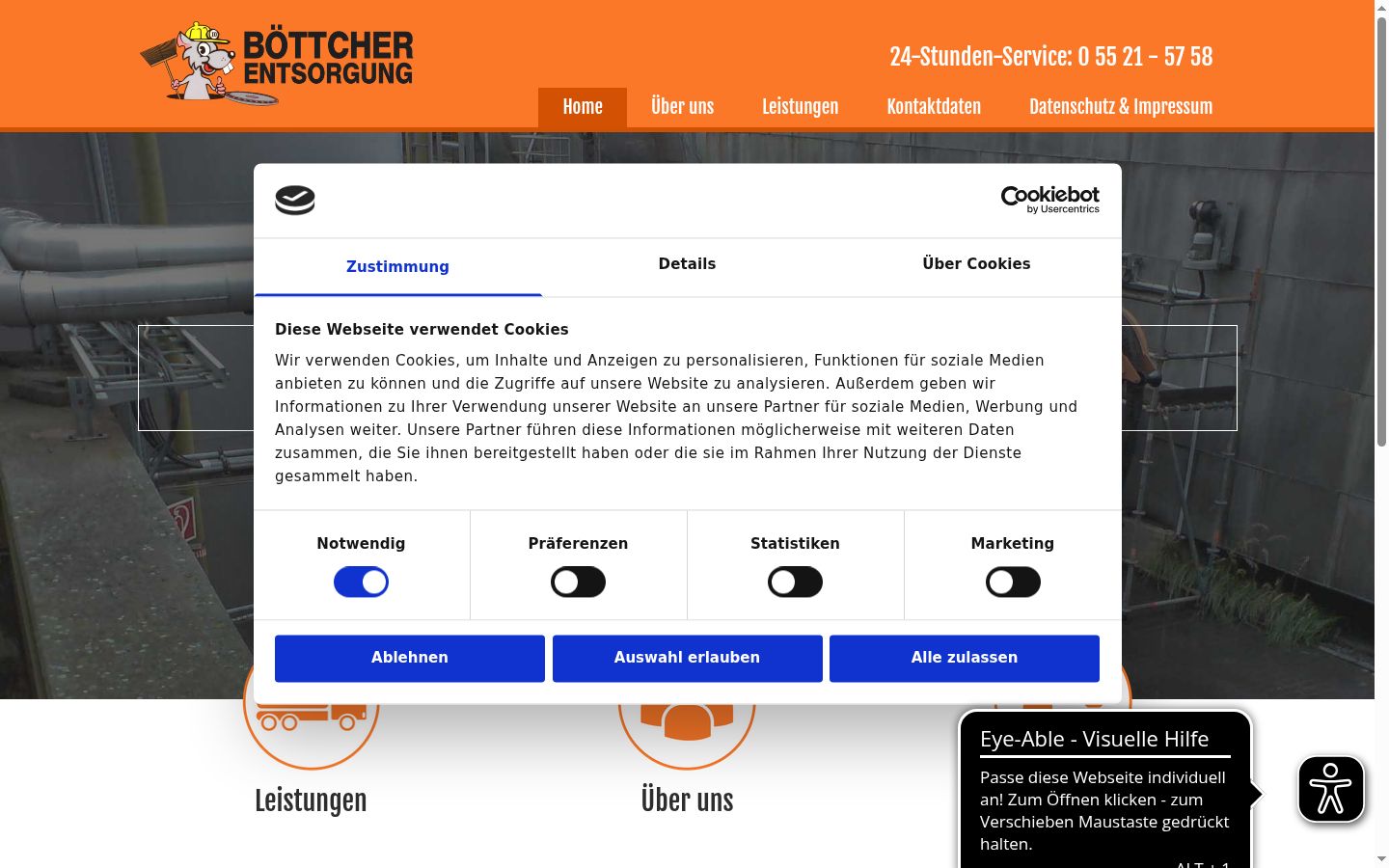 Screenshot des Einwilligungsbanners vor jeglicher Interaktion
