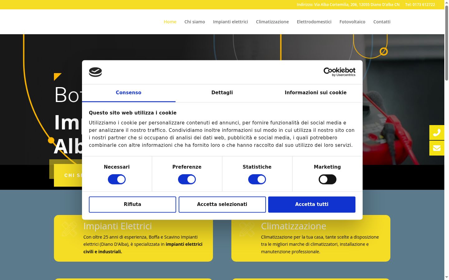Screenshot del banner di consenso mostrato prima di qualsiasi interazione