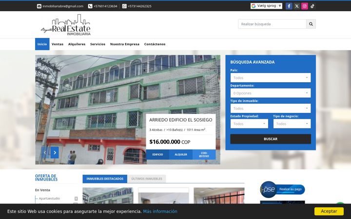 Screenshot stránky bogotarealestate.com.co