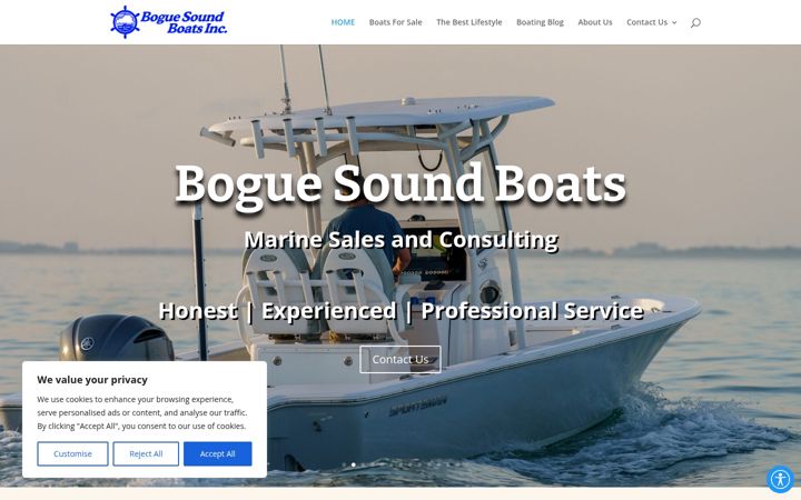 Screenshot of boguesoundboats.com