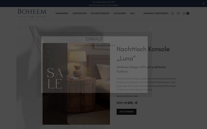 Skärmbild av boheem.de