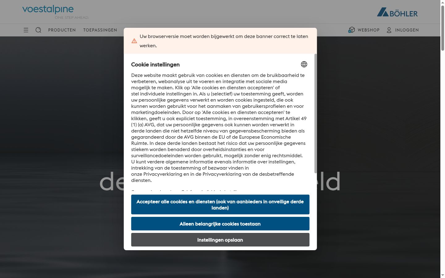 Skærmbillede af samtykkebanneret, som det blev vist før nogen interaktion