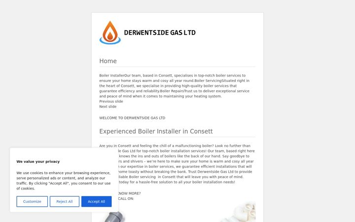 Captura de pantalla de boilerinstallerconsett.co.uk