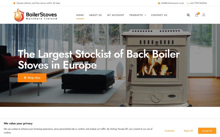 Screenshot of boilerstovesni.co.uk