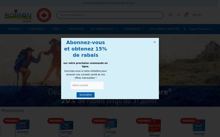 Екранна снимка на boiron.ca