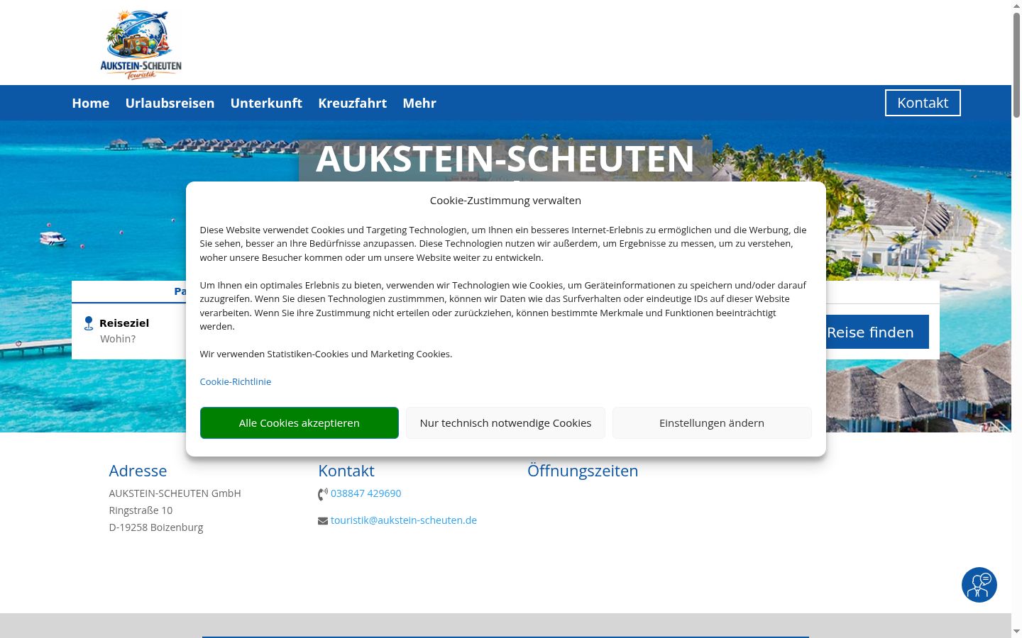 Screenshot des Einwilligungsbanners vor jeglicher Interaktion