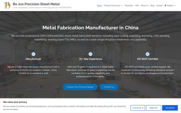 Screenshot of bojun-sheetmetal.com
