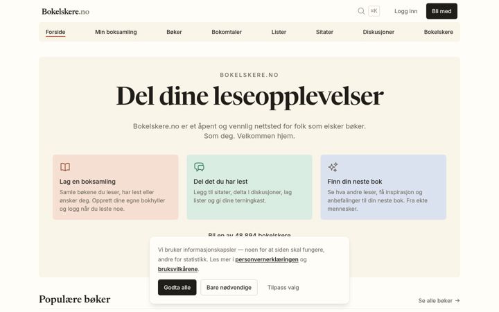 Screenshot of bokelskere.no