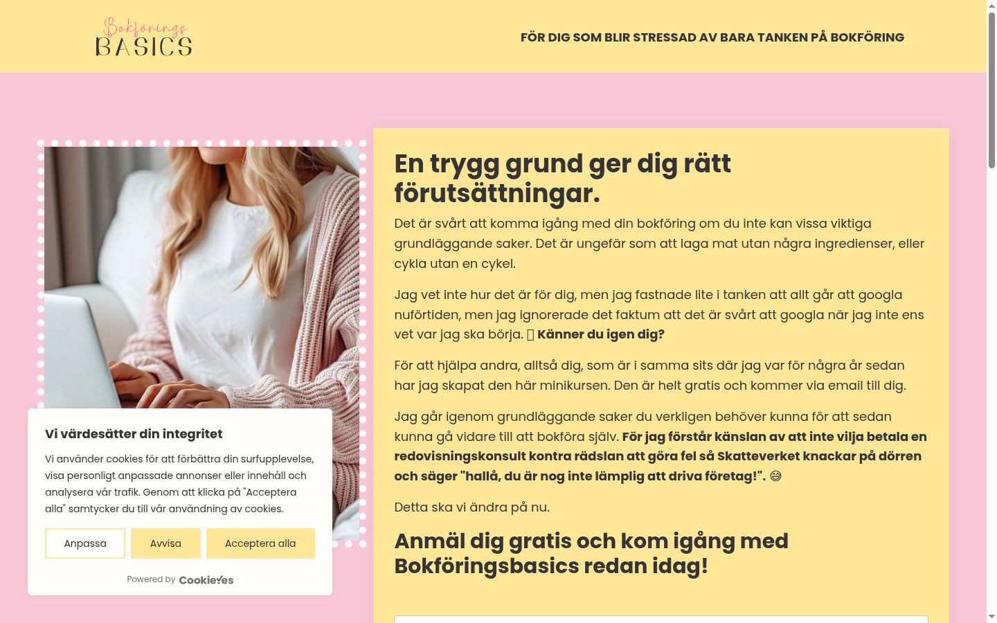 Skjermbilde av samtykkebanneret slik det vises før noen interaksjon