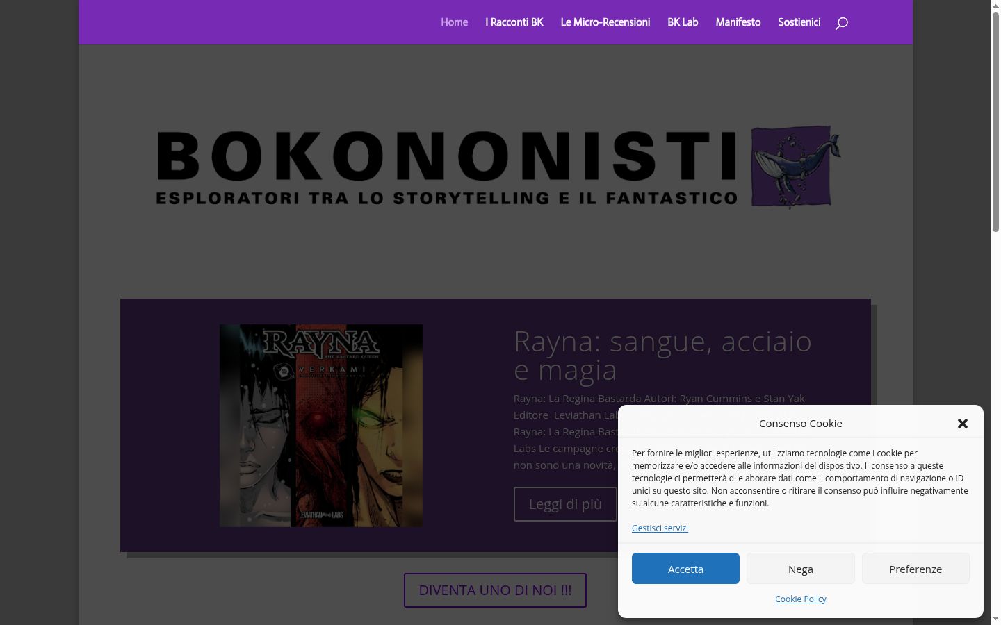 Screenshot del banner di consenso mostrato prima di qualsiasi interazione