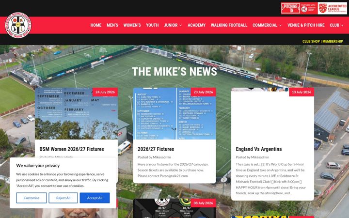 Screenshot of boldmerestmichaelsfc.co.uk