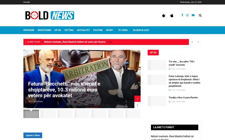 Screenshot of boldnews.al