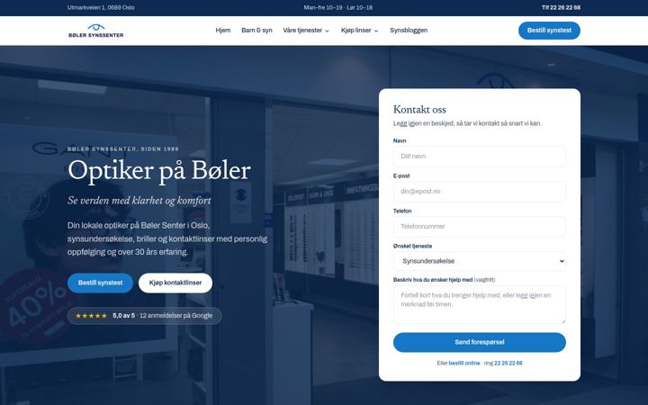 Snimka zaslona za bolersynssenter.no