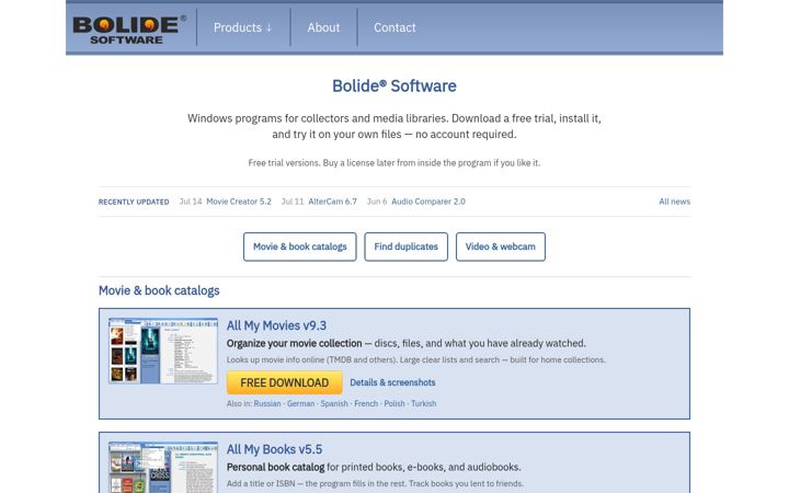 Capture d'écran de bolidesoft.com