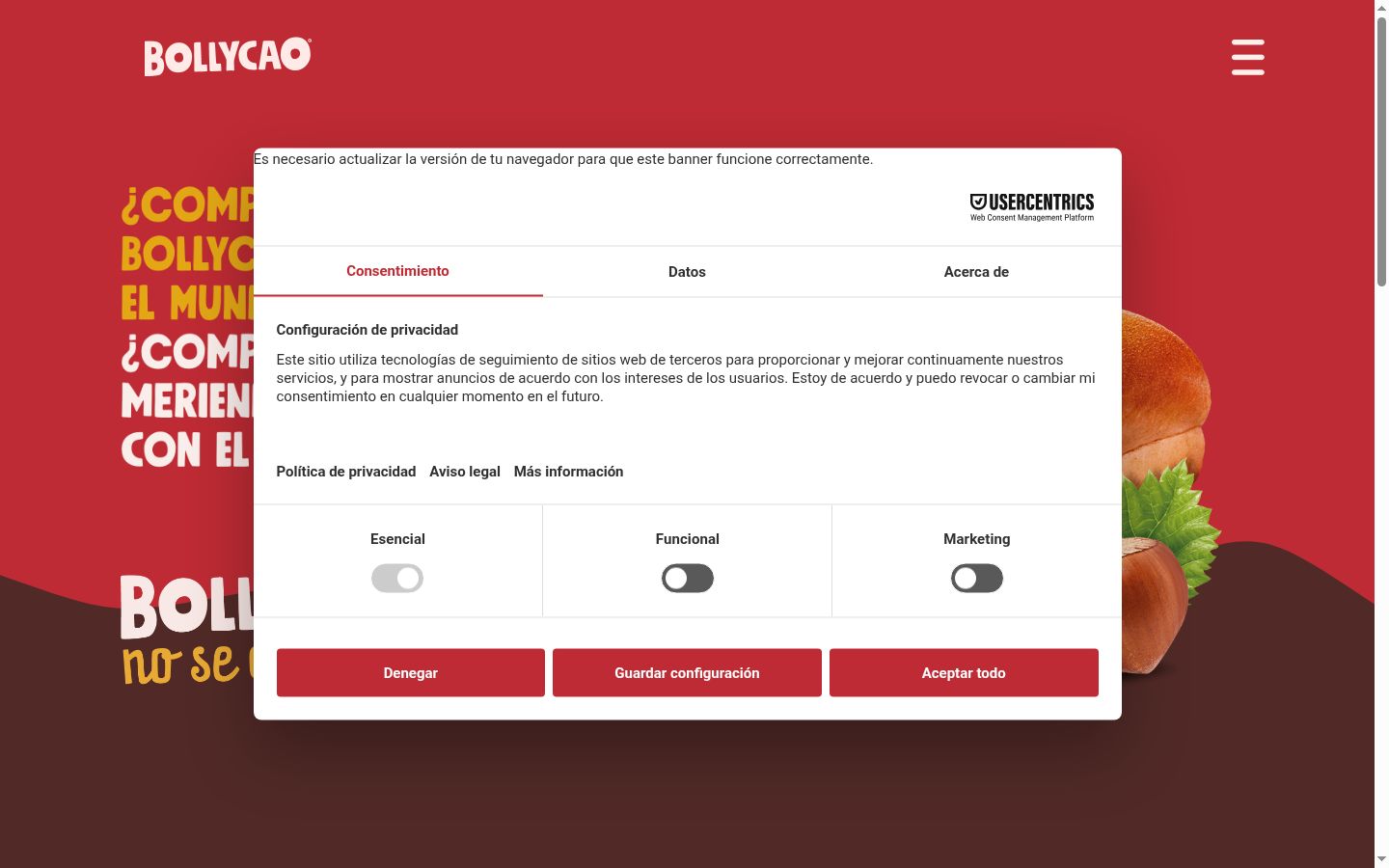 Screenshot des Einwilligungsbanners vor jeglicher Interaktion