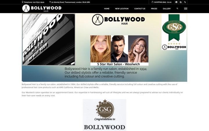 Screenshot stránky bollywoodhair.co.uk