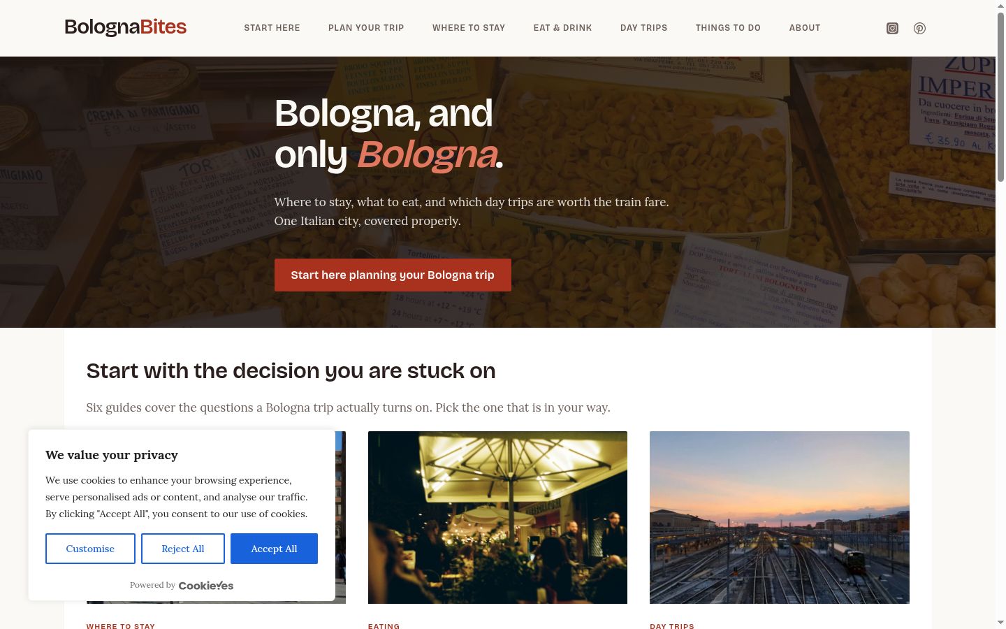 Screenshot del banner di consenso mostrato prima di qualsiasi interazione