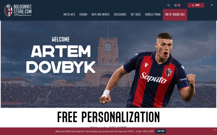 Screenshot of bolognafcstore.com