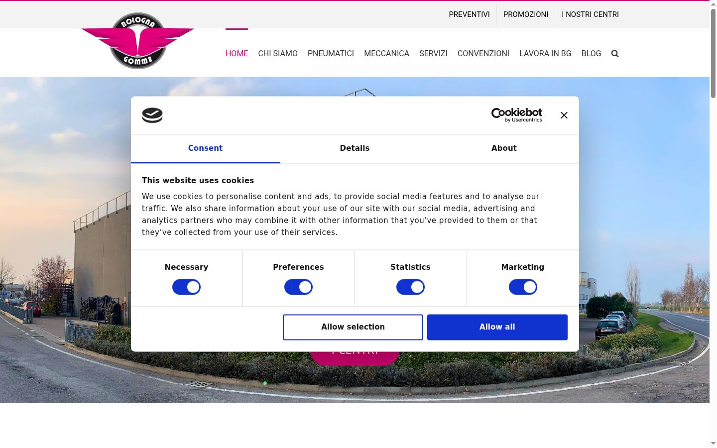Screenshot del banner di consenso mostrato prima di qualsiasi interazione