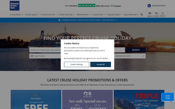 Snímek obrazovky bolsovercruiseclub.com