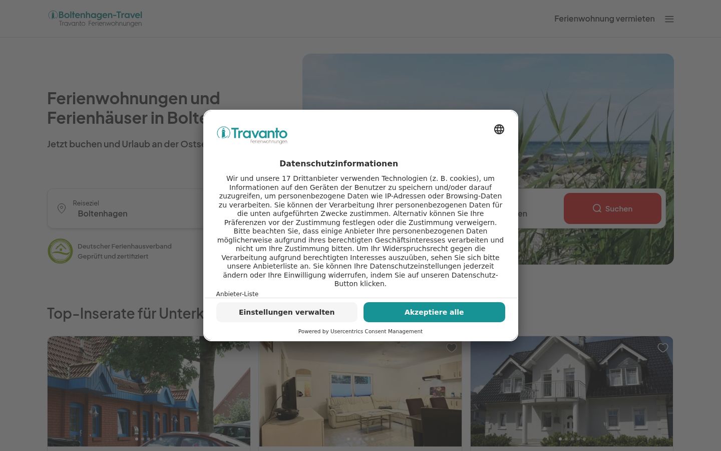 Screenshot des Einwilligungsbanners vor jeglicher Interaktion