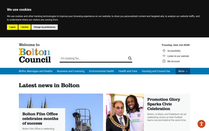Screenshot ta' bolton.gov.uk