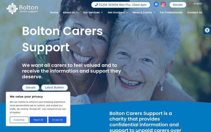 Screenshot of boltoncarers.org.uk