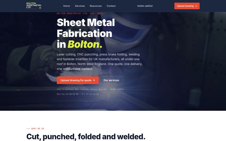 Screenshot of boltonsheetmetal.co.uk