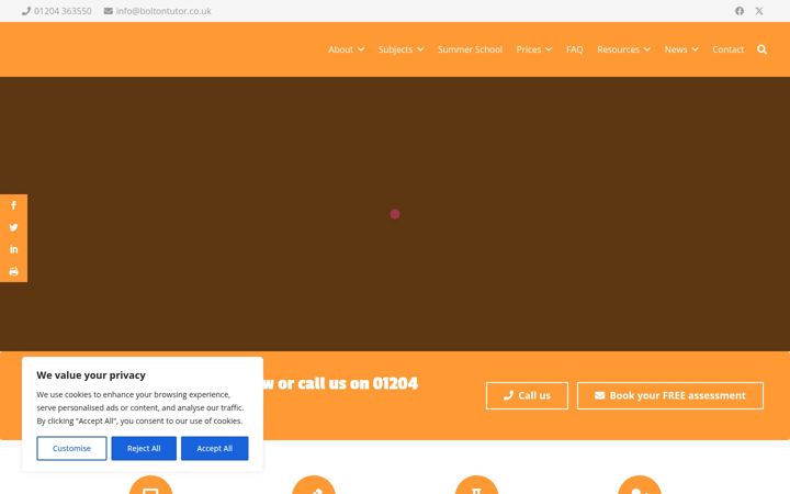 Screenshot of boltontutor.co.uk