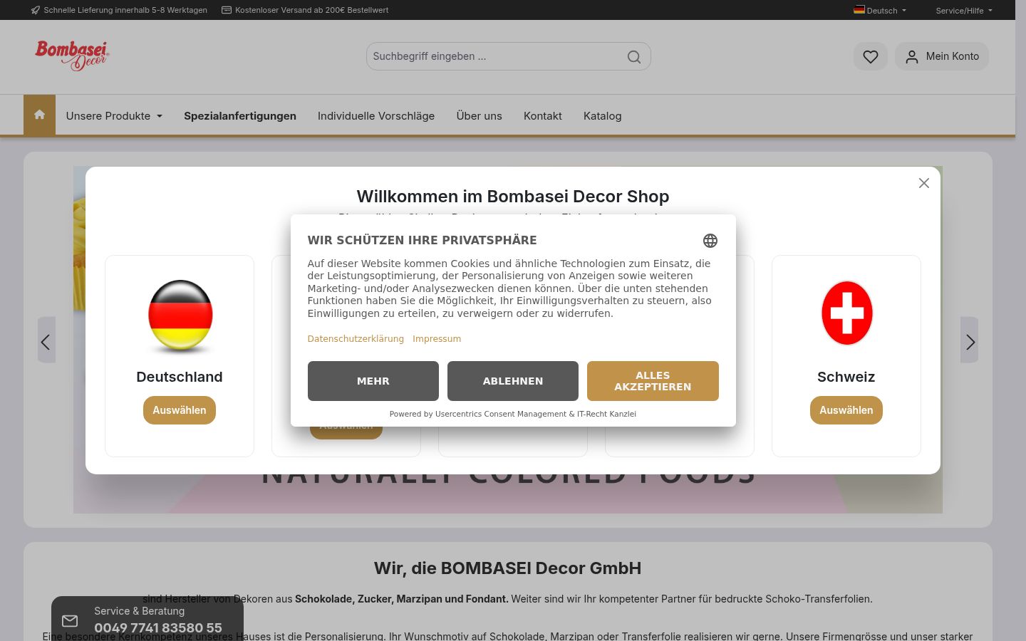 Screenshot des Einwilligungsbanners vor jeglicher Interaktion